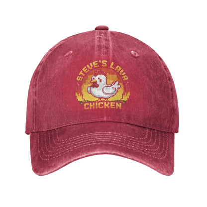 Unisex „Chicken Jockey Lava“ kepurė su vištos atvaizdu, „Steves“ stiliaus, madinga, dirbtinai susidėvėjusi, išplauta beisbolo kepurė su reguliuojamu dydžiu
