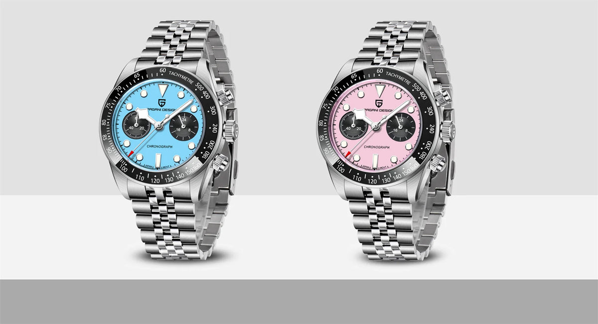 PAGANI DESIGN Men Watches 2026 New Pink BB Panda Dial Chronograph Fashion Luxury Quartz Watch For Men VK64 Movt Waterproof Watch
