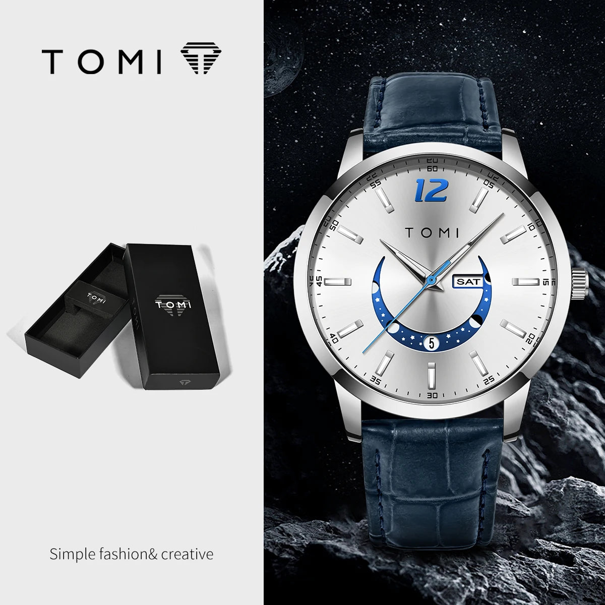 Montre à quartz TOMI, style business et élégant, avec bracelet en cuir, boîtier en alliage et cadran à aiguilles – Design haut de gamme, idée cadeau pour homme