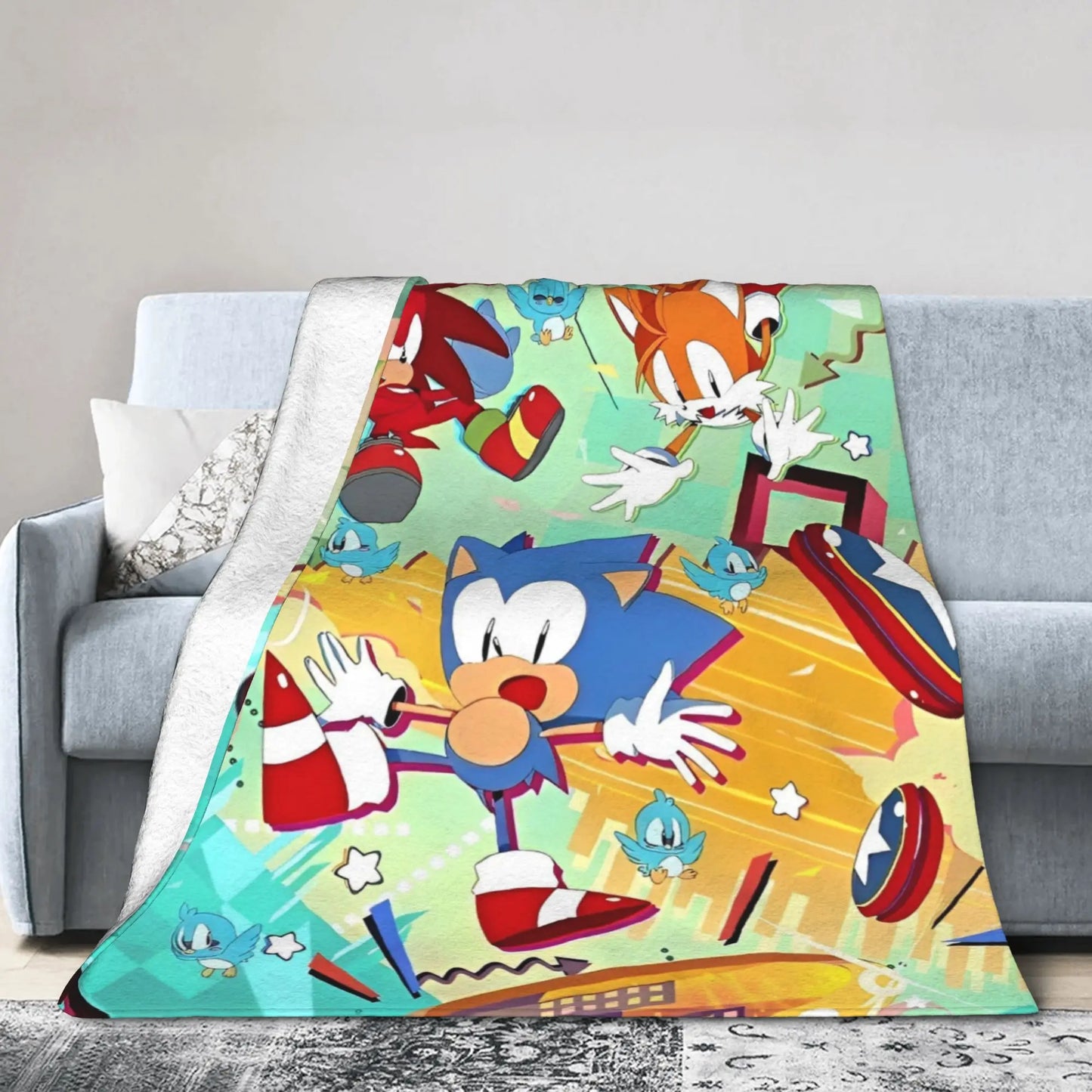 Shadow Game Blanket Soniced Cartoon Flannel Throw Blankets Summer Air Conditioning Decoration Lightweight Bedspreads