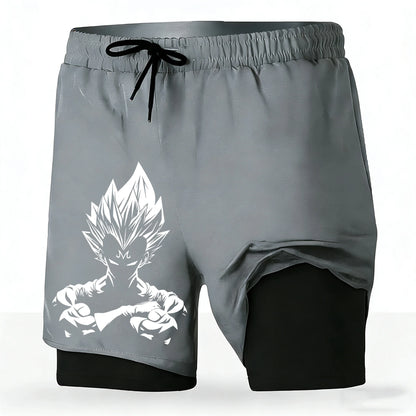 Men's Dragon Ball Anime 2-in-1 Running Shorts Majin Vegeta Print Quick Dry Athletic Workout Shorts 2026 New Unisex