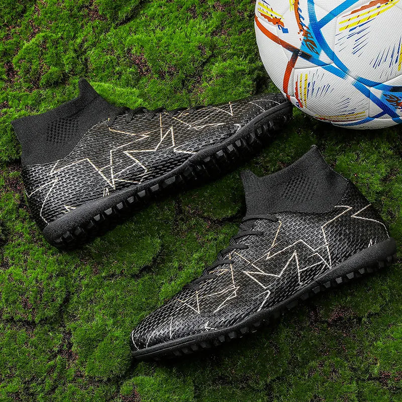 Une paire de chaussures de football en cuir pour jeunes, quatre saisons, avec détails en clous, design robuste à tige haute, tailles 35-46, JC-23152-1