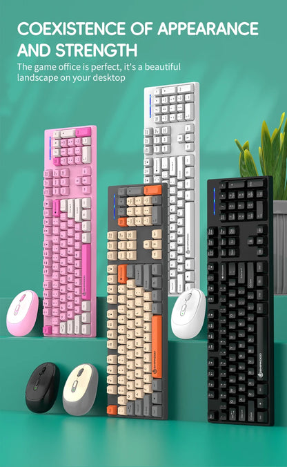 NexusClick kabelloses Gaming- und Office-Tastatur-Maus-Set, intelligente Energiesparfunktion, Full Size, 104 Tasten, 1600DPI einstellbar, USB für Laptop und PC