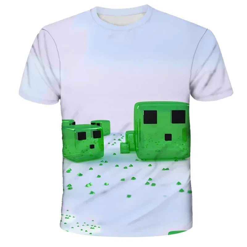 3D Printed Casual Summer Cute Boys Girls Building Blocks Cartoon T-shirt Boys T Shirt Minecraft Popular Tops Inside Outside Mc