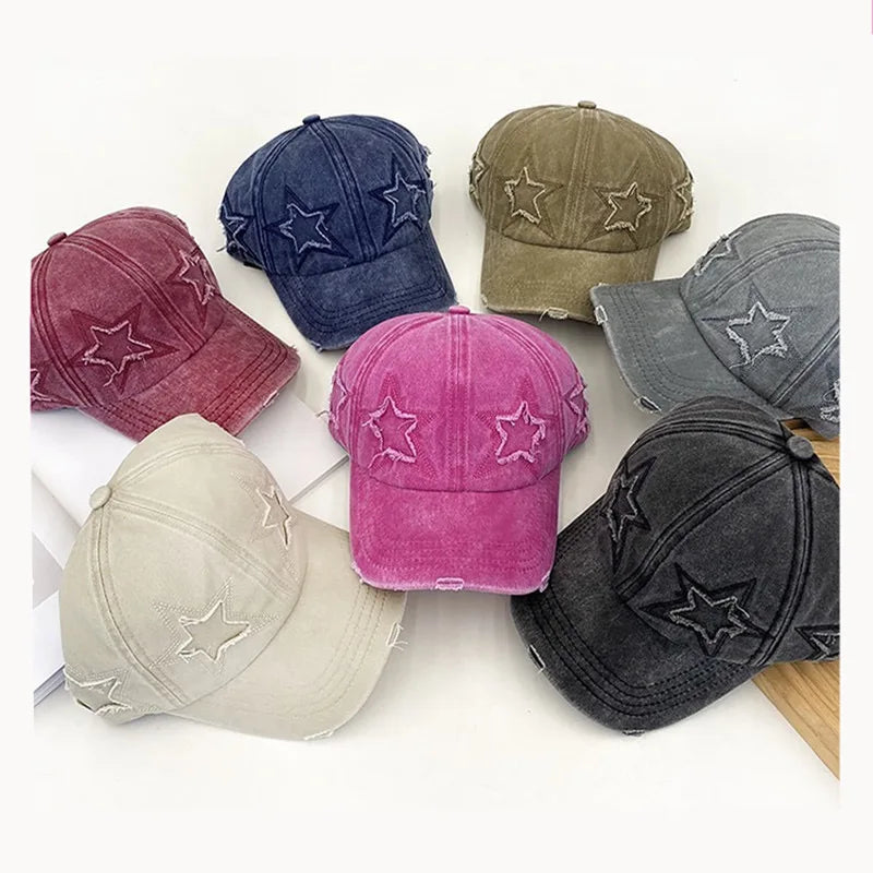 Casquette de baseball en coton délavé pour femme, motif étoile à cinq branches, style urbain « Dad Hat »