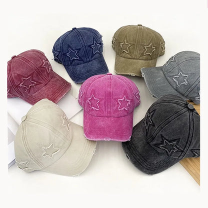 Casquette de baseball en coton délavé pour femme, motif étoile à cinq branches, style urbain « Dad Hat »