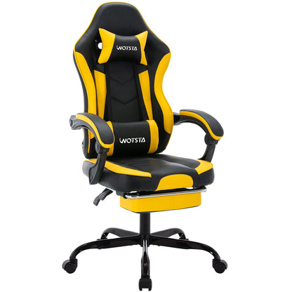 Cadeira Gaming WOTSTA com Apoio para Pés, Cadeira Gamer Ergonómica com Almofada Lombar, Apoio de Cabeça e Altura Ajustável para Computador