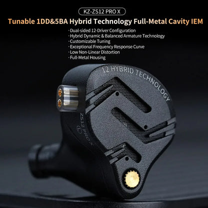 KZ ZS12 PRO X Hybrid Dynamic & Balanced Armature Technology IEM Earphone Upgrade HiFi Bass In Ear Headphone Tunning Wire Headset