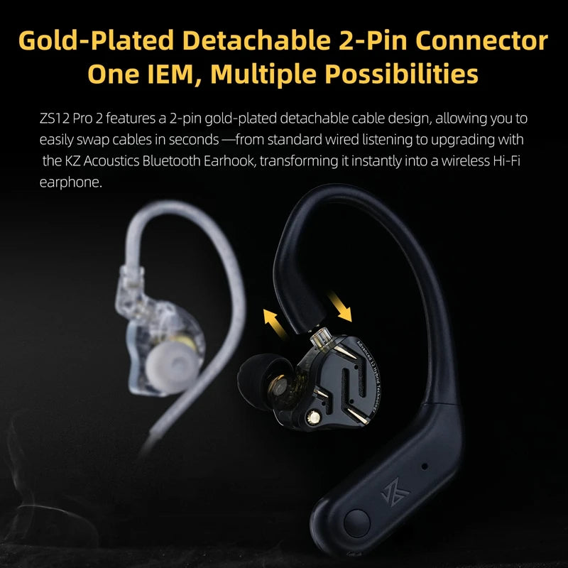 Auricolari IEM ibridi KZ ZS12 PRO 2 – Auricolari gaming cablati HiFi con bassi e driver super-lineari