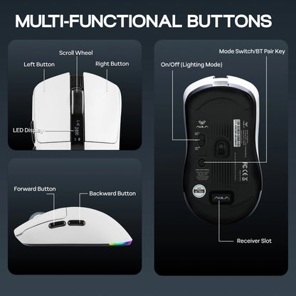AULA SC590 PRO kablet/Bluetooth/2.4GHz trådløs gamingmus 20000 DPI og PAW3311-sensor med 1000 polling rate til Win/Mac/gaming