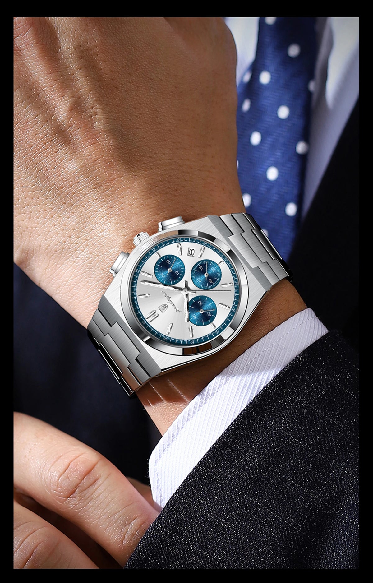POEDAGAR herenhorloge – Luxe chronograaf van roestvrij staal, met datum, waterdicht en lichtgevend – Sportief quartz-polshorloge