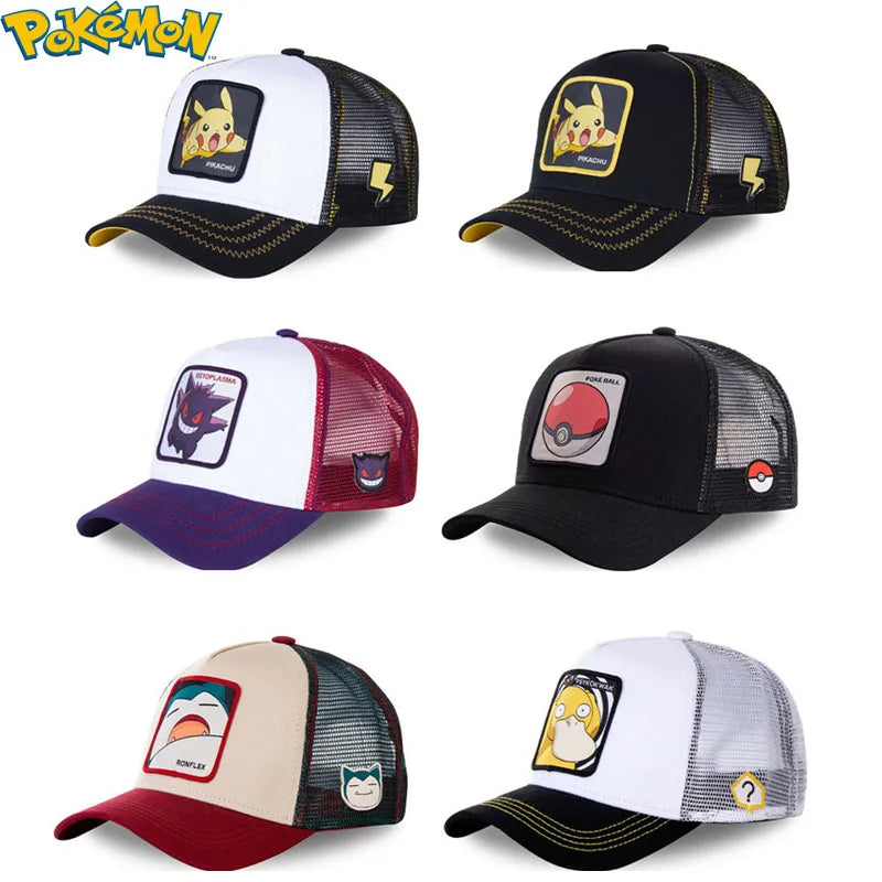 Casquette de baseball brodée Pokémon Pikachu, Gengar, Snorlax, Psyduck – Anime – Casquette en maille respirante ajustable – Cadeaux pour cosplay