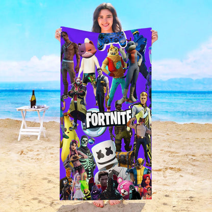 Toalha de Praia Game F-Fortnites em Microfibra para Hotel, Casa de Banho, Sauna, Spa, Praia, Viagem, Piscina, Casa, Banho de Bebé, Ginásio e Duche
