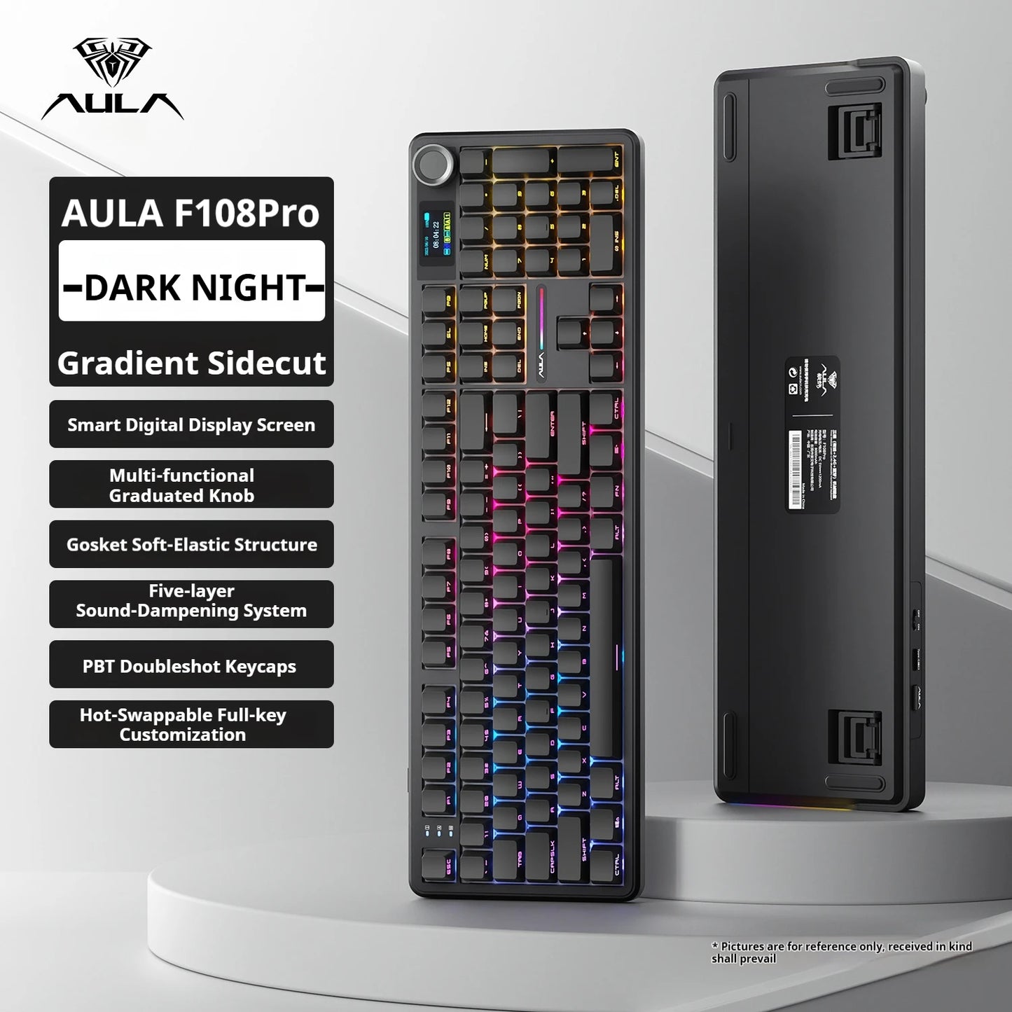 Tastiera meccanica AULA F108 PRO Custom, layout 100%, retroilluminazione RGB, Bluetooth wireless, switch Hi-Fi, tastiera gaming