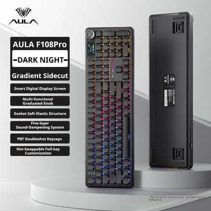 Tastiera meccanica AULA F108 PRO Custom, layout 100%, retroilluminazione RGB, Bluetooth wireless, switch Hi-Fi, tastiera gaming