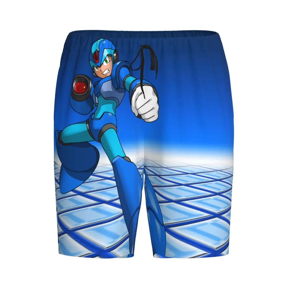 Custom Megaman Video Game Mega Man Short Pajama Pants Men Sleepwear Sleep Lounge Bottom Shorts Sleeping Pants