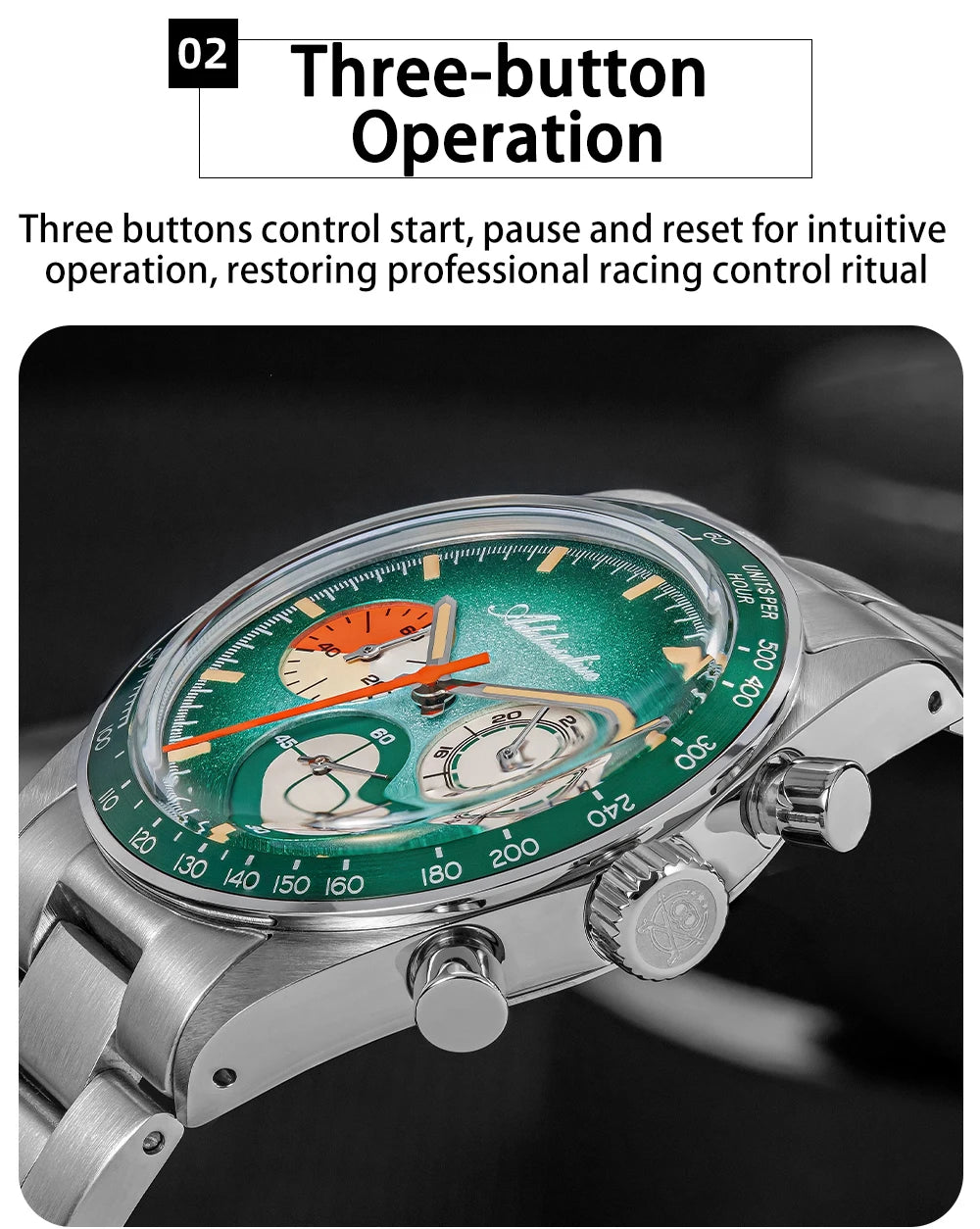 ADDIESDIVE Top Brand AD2551 Chronograph Watch C3 Super Luminous 316L Stainless Steel 10Bar Waterproof 0S20 Movement Men's Watch