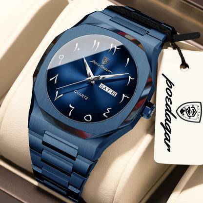 POEDAGAR Luxus-Herrenuhr, wasserdichte Quarzuhr aus Edelstahl, Herrenuhr mit Wochentagsanzeige und Datumsanzeige, Business-Herrenuhren, Reloj Hombre