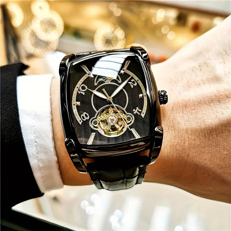 [Ceas mecanic de lux cu turbilion] Ceas mecanic de lux cu turbilion, ușor, pentru bărbați – Model de vârf, complet automat, în stilul „scheletat” la modă, ideal pentru o ținută profesională sau