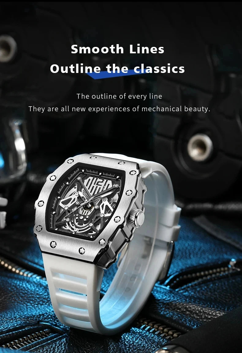 BAOGELA Richard Automatic Mechanical Watch for Men Wrist Watch Luxury Watches with Free Shipping Rubber Strap Reloj Hombre