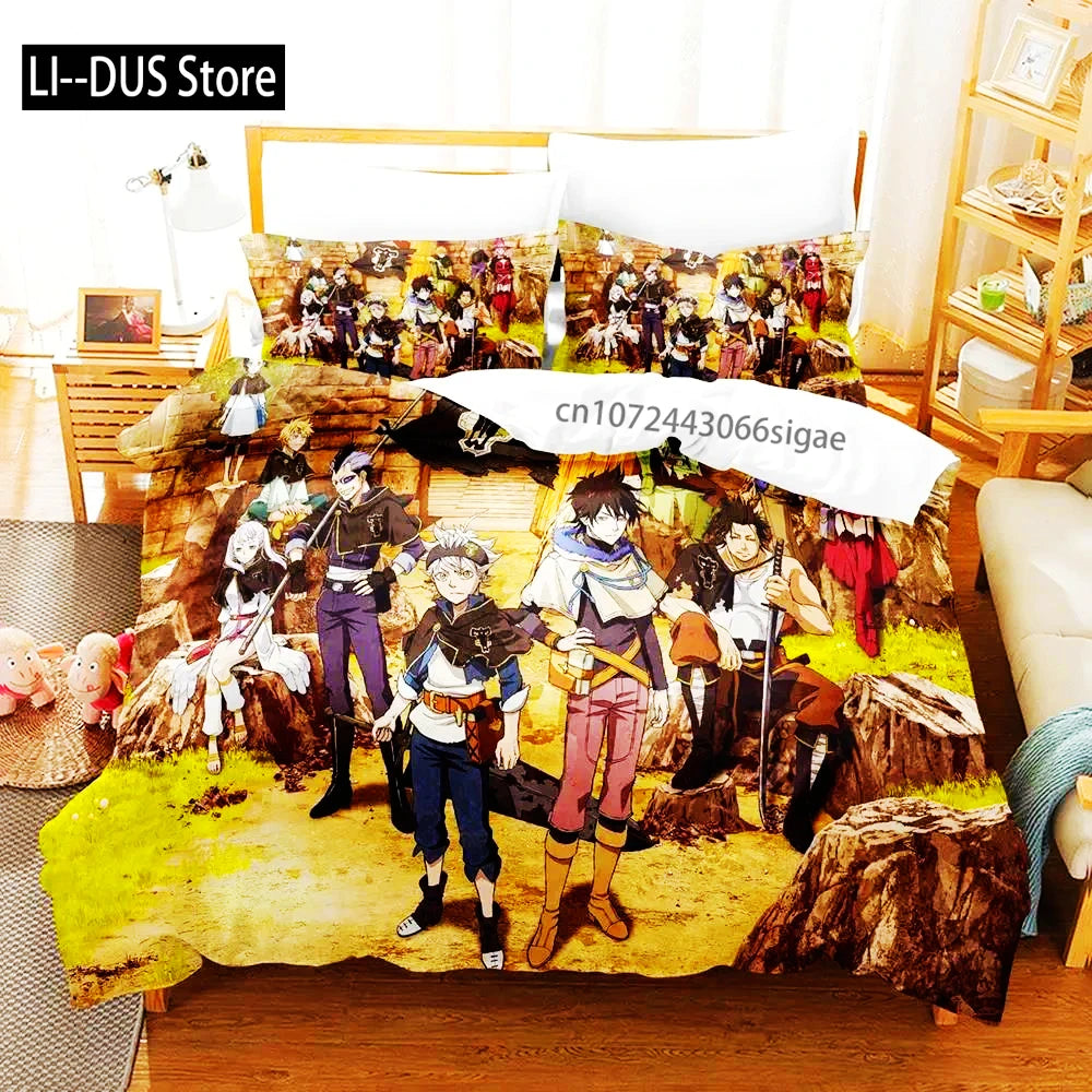 Black Clover Bettwäsche-Set Einzel Doppel Full Queen King Size Anime-Bettbezug-Set für Erwachsene und Jungen 2024 Deckenbezug Kissenbezug