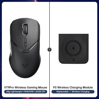 Rapoo VT9PRO PAW3398 безжична геймърска мишка 68g, кабелна, програмируема, ергономична, 26000DPI, презареждаема чрез Type C, аксесоар за PC геймъри