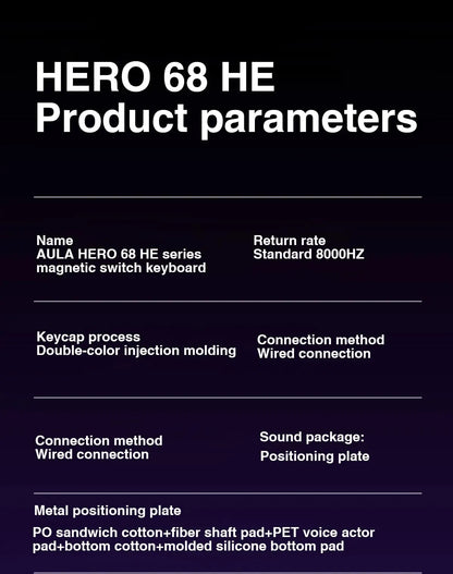 AULA HERO 68HE Teclado Mecânico Gaming RGB com Switch Magnético Rapid Trigger Retorno 8K com Fio Teclado Personalizado para Esports