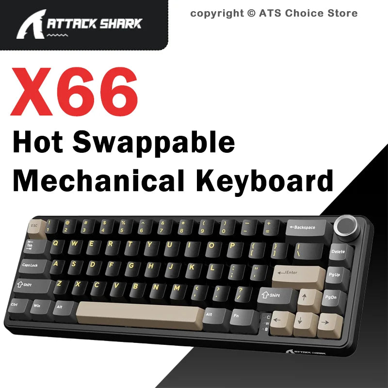 Attack Shark X66 Kabellose mechanische Tastatur 65% Kompaktlayout RGB-Hintergrundbeleuchtung Gasket Hot Swap Bluetooth USB-C PBT großer Akku