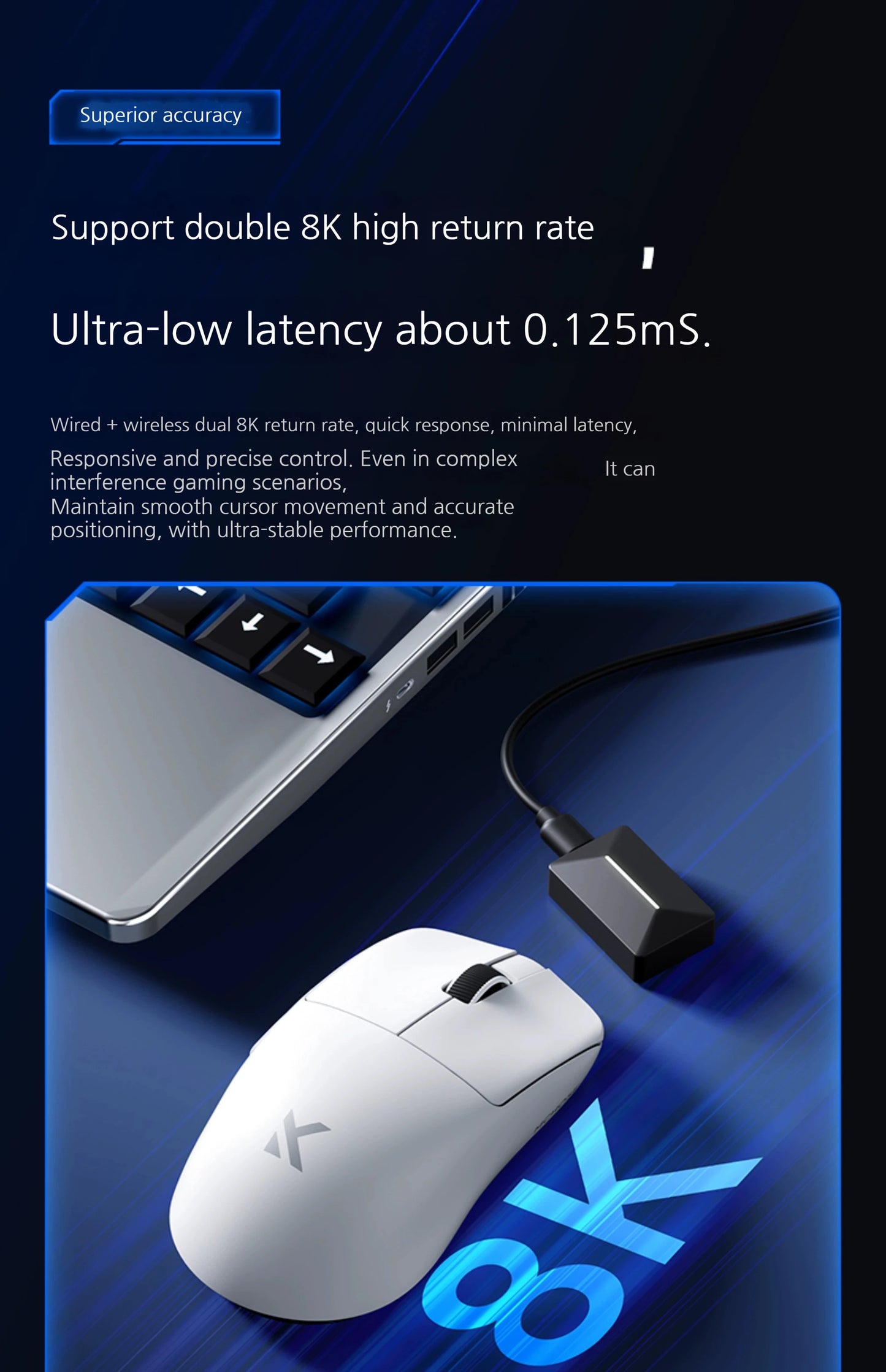 MCHOSE L7 Ultra+ Rato de Mão Médio Grande para Gaming e E-Sports Paw3950 Sem Fios de Três Modos, Leve, para Escritório, Rato de Computador Dual-Drive