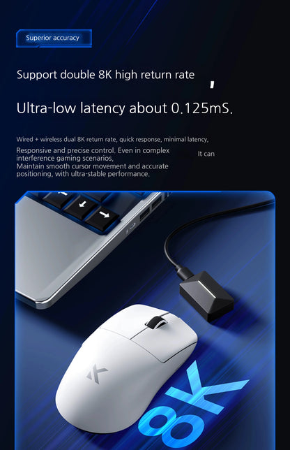 MCHOSE L7 Ultra+ Rato de Mão Médio Grande para Gaming e E-Sports Paw3950 Sem Fios de Três Modos, Leve, para Escritório, Rato de Computador Dual-Drive