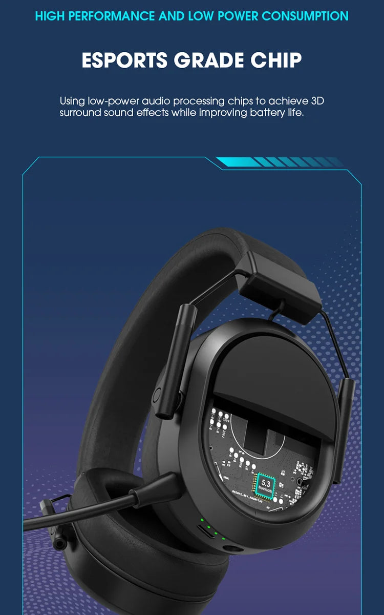 Auriculares gaming inalámbricos LDON para PS5 PS4, Bluetooth 2.4GHz, sonido envolvente 3D, micrófono con cancelación de ruido y baja latencia