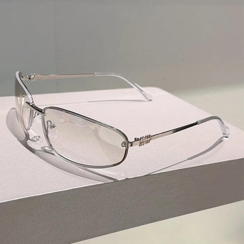 Alloy Rimless Square Sunglasses Women New in Stylish Outdoor Decor Shades Women Trendy Pink Silver Designer Mirror Sun Glasses