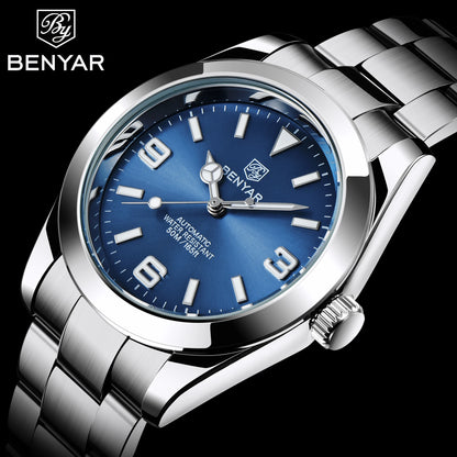 BENYAR 2025 Neue automatische mechanische Herrenuhr, Business-Sport-Luxus-Herrenuhr, 50M wasserdichte Uhr, Relogios Masculino
