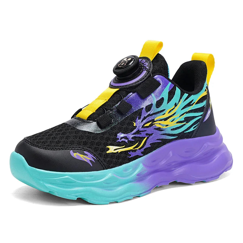 Childrens Sports Shoes Autumn Anti Slip Breathable New Student Rotating Button Boys Outdoor Shock-absorbing Mesh Running Shoes