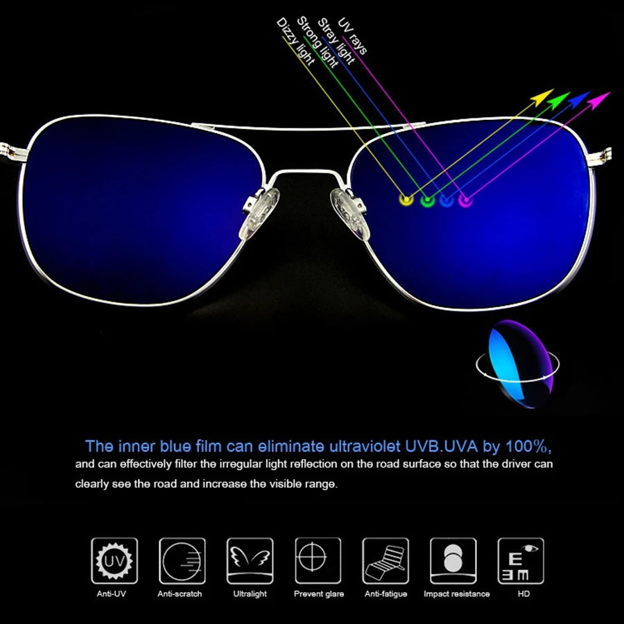 Occhiali da sole Pilot AO da uomo, marca di alta qualità, design AGX, lenti in vetro temperato, occhiali da sole da uomo