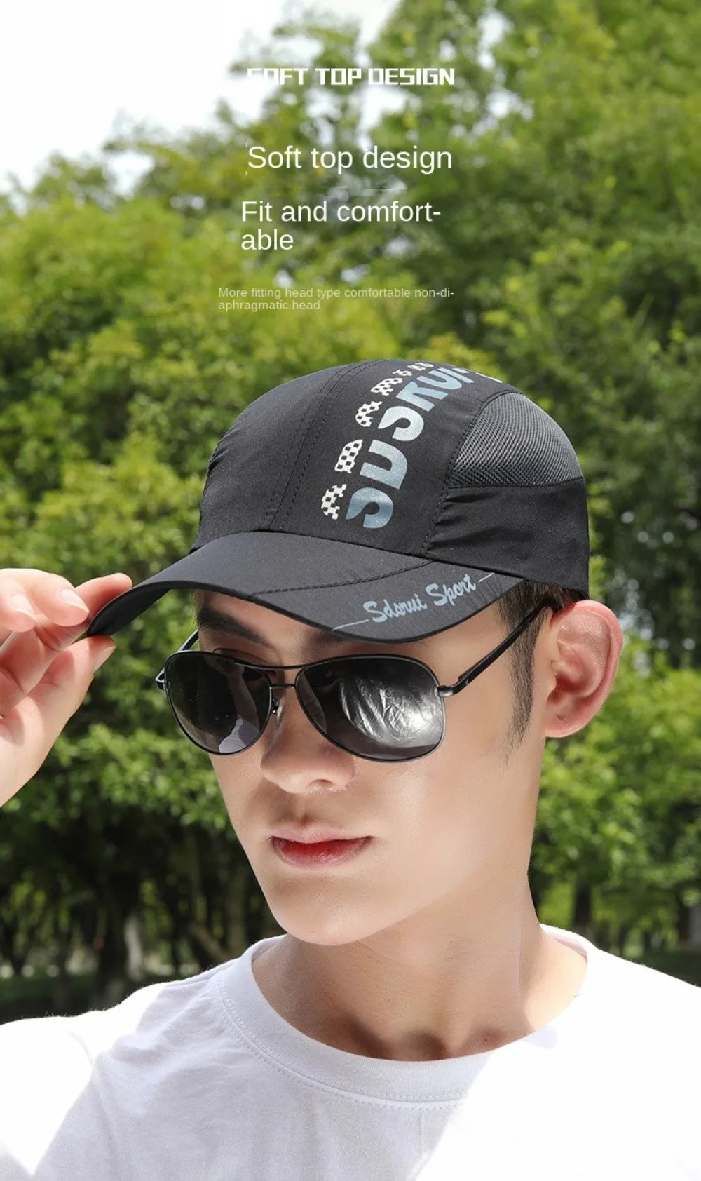 Unisex Wide Brim Mesh Baseball Cap Breathable Quick-drying Peaked Cap Adjustable Hip Hop Hats Outdoor Sports