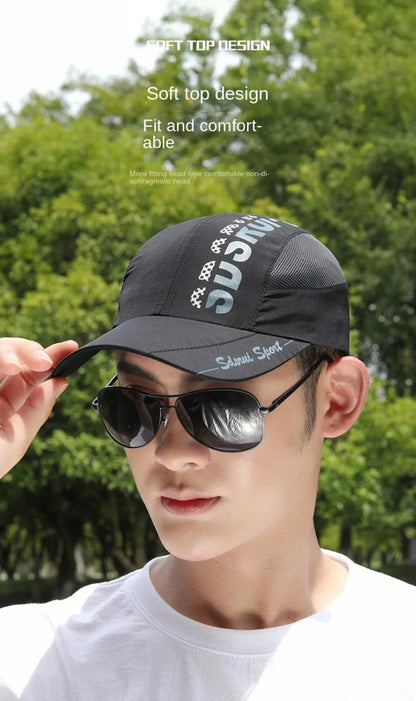 Unisex Wide Brim Mesh Baseball Cap Breathable Quick-drying Peaked Cap Adjustable Hip Hop Hats Outdoor Sports