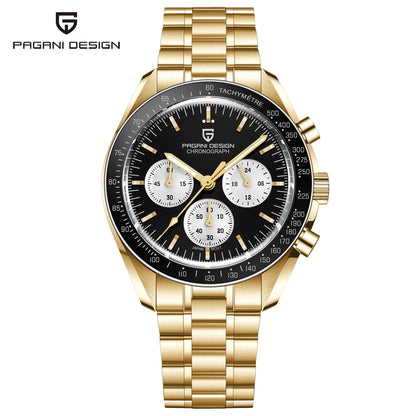 „PAGANI DESIGN Moon“ laikrodis – prabangus vyriškas kvarcinis chronografas, sportinio stiliaus, safyro stiklas su antirefleksine danga, švytintis ekranas