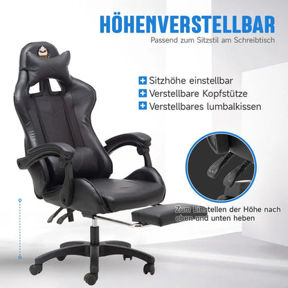 Gaming-Stuhl Gaming-Sessel höhenverstellbarer Bürostuhl mit verstellbarer Liegefunktion, Katzenohren und Kissen