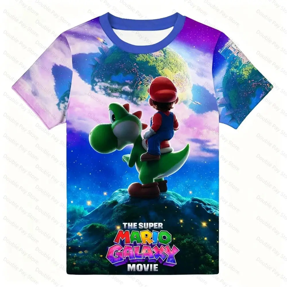 Latest 2026 Super Mario 3D Printed Top Cartoon Children's Short Sleeved T-shirt Summer Popular Comfortable Breathable T-shirt
