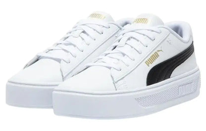 Baskets Puma Smash Platform v3, modèle blanc, noir et doré, 390758-04.