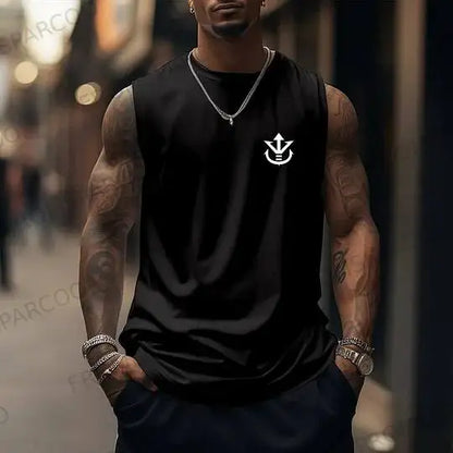 Goku Fitness Training Vest Sleeveless Cotton Tank Top Round Neck Workout Running Light Sports Casual Fashion