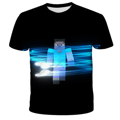 3D Printed Casual Summer Cute Boys Girls Building Blocks Cartoon T-shirt Boys T Shirt Minecraft Popular Tops Inside Outside Mc