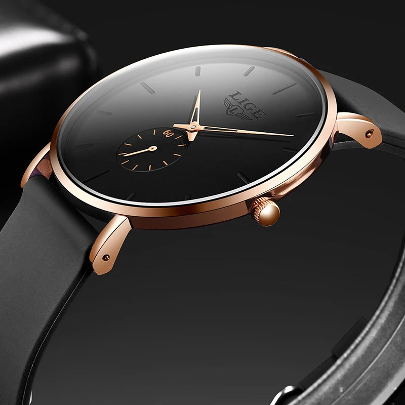 LIGE Herrenuhr – Sportlicher und trendiger Stil, Luxusmarke, wasserdicht, schlichtes und ultradünnes Design, Quarzuhr für Herren