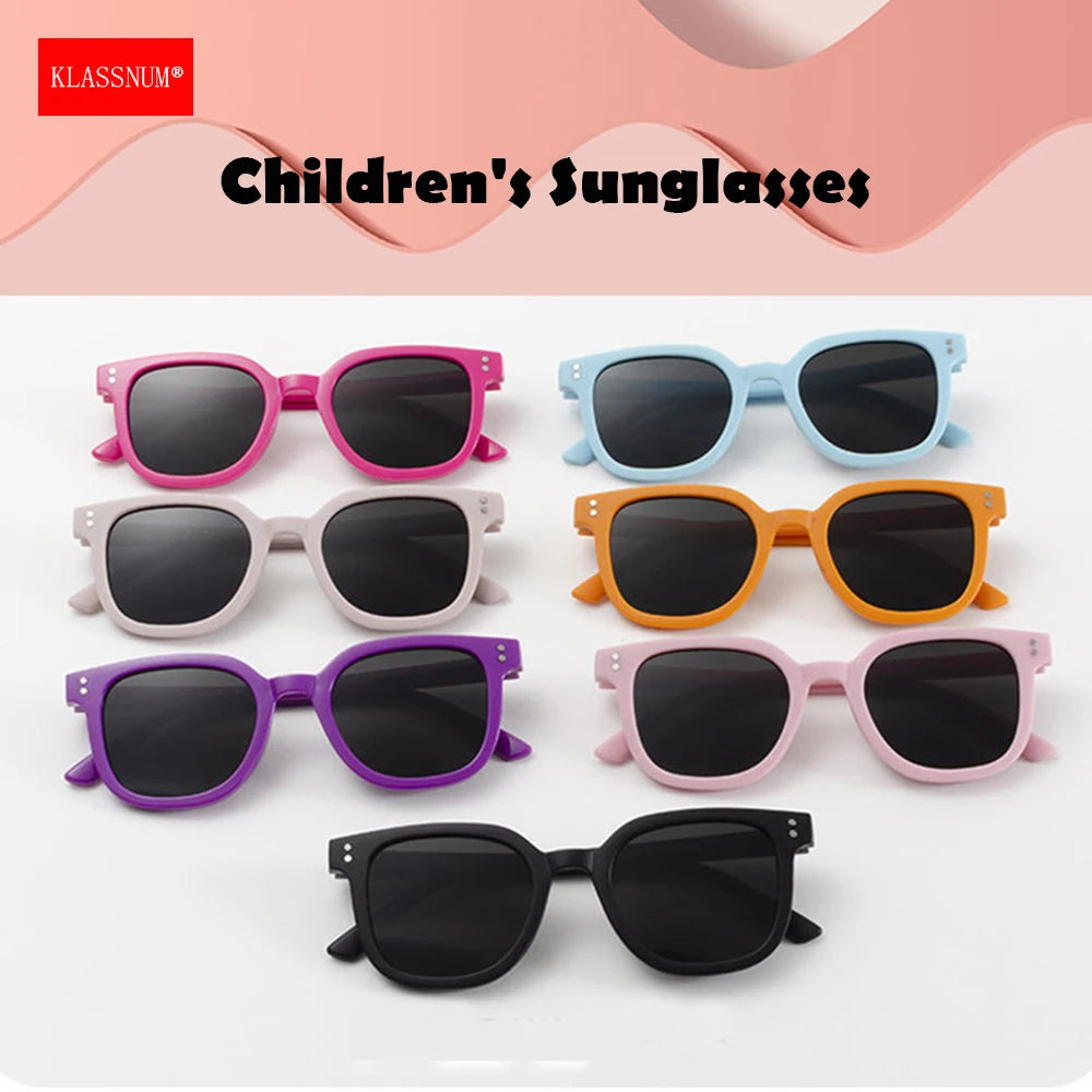 KLASSNUM 2026 Trendy Children's Sunglasses Large Square Black Sun Glasses 2-8 Years Kids Girls Boys Sunglass for Travel Outdoor