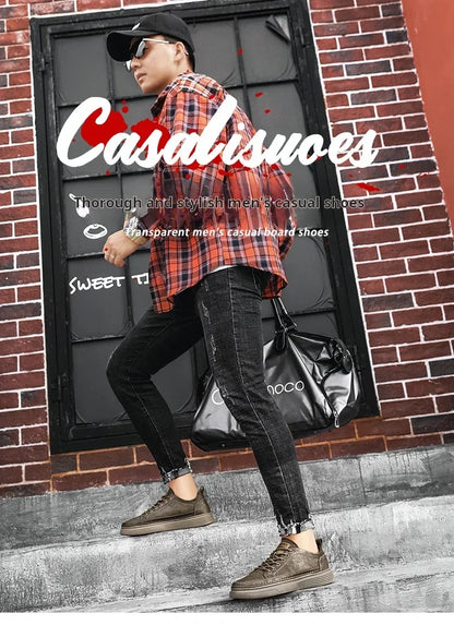 Classic Men's Sneakers Platform Slip-On Casual Leather Sneakers New Comfort Flat Spring Loafers Shoes
