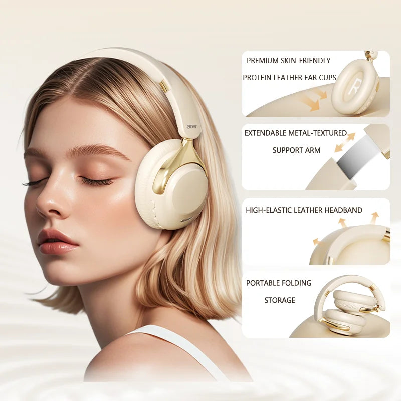 Acer OHR524 ANC Wireless Bluetooth Headphones with 360° Surround Sound, Active Noise Cancelling Over-Ear Headphones, HD Mic, Bluetooth 5.4, 100H Battery