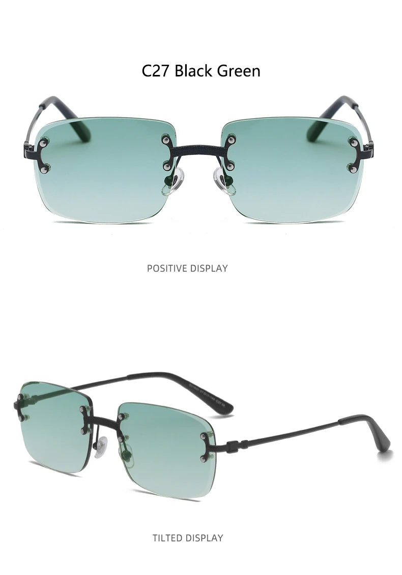 HBK Square Rimless Sunglasses Women TOP Quality Retro Metal Sun Glasses Men Luxury Party Business Gradient Shades 2024