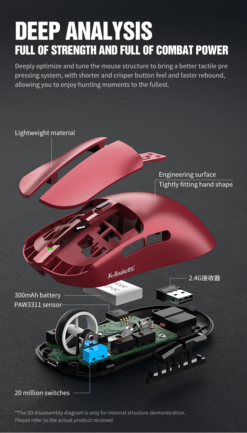 K-Snake X11 Bluetooth wireless mouse three-mode e-sports PAW3311 laptop desktop office game RGB magnetic charging
