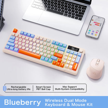 M96 Bluetooth-Tastatur Kabellose FREEWOLF Bildschirm-Gaming-Tastatur, elektronischer Bildschirm, Multi-Device-Verbindung, ergonomisches Gaming